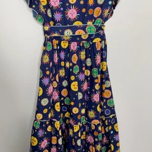 Celia B Atlas Dress Midi Navy Multi Womens New Size Medium Summer Belted - Picture 11 of 16